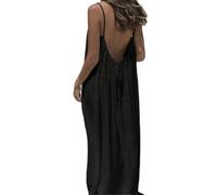 Gyios Minifalda Mujeres Sin Espalda Maxi Vestido Correa De Espagueti Suelto Verano Playa, Corbata Ajustable Vestido-Black-XXL