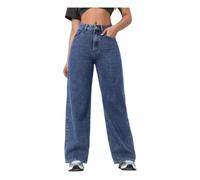 Gyios Pantalones Vaqueros para Mujer De Piernas Anchas Mujeres, Estilo Callejero, Rectas Cintura Alta Lavados Y Afligidos-Deep Blue-s