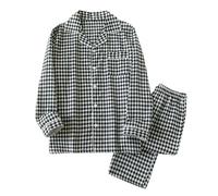 Gyios Pijama Conjunto De Pareja Primavera Verano Gasa Doble Capa Algodón Cuadros Manga Larga para Hombres Y Mujeres Furia En El Hogar-01- Hombres-m