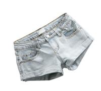 Gyios Shorts Vaqueros Mujer De Cintura Baja Y2k Denim Slim Stretch Hip Super Short Summer Micro Mini Curved Booty Shorts-Light Blue- S