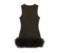 Gyios Vestido Invierno Mujer Mini De Tul Moda Femenina O Cuello Sin Mangas con Cremallera Trasera Femenino-como Se Muestra En La Imagen-XS