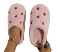 Gyios Zapatillas de algodón Felpa Invierno Para Mujer, Toboganes Interior Cálidos Con Patrón Corazón, Zapatos Casa Suave Antideslizantes Una Comodidad Acogedora En El Dormitorio-rosa-36-