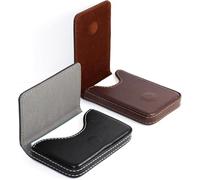 GYJZZW 2 bolsillos para tarjetas de visita, funda de piel sintética para tarjetas de visita, cartera delgada con cierre magnético, portatarjetas portátil para mujeres y hombres, A1