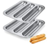 GYJZZW Paquete de 2 moldes antiadherentes perforados para baguette, 3 ranuras, bandeja de acero al carbono para panaderos profesionales y caseros, masa madre, pan italiano (2 unidades)