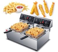 GYKOZY Friteuse électrique commerciale en Acier inoxydable Avec Doubles paniers, idéale pour Les Restaurants et Les Cuisines domestiques