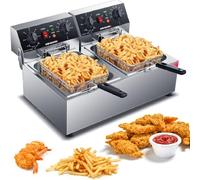 GYKOZY Friteuse électrique Double cuve commerciale Avec minuterie, Protection contre la surchauffe, température et Pieds réglables, comprend Des paniers pour utilisation en Restaurant