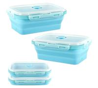Gykutix 2 Piezas Fiambrera Silicona Recipientes Fiambreras Plegable con Tapa Lunch Box 800ML, Bento Box Microondas y Refrigerador Contenedor para Oficina, Escuela, Cocina, Pícnic, Camping (Azul)
