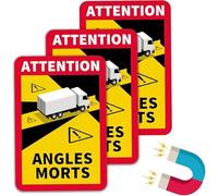 Gykutix 3Pcs Magnéticas Attention Angles Morts Adhesivos 25 x 17 cm Señal ángulos Muertos Homologado Pegatina Cartel de Advertencia para Francia, con protección UV, para Camiones y Caravanas