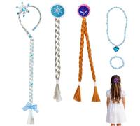 Gykutix 5 Piezas Trenzas Pelo Niña Princesa Peluca Trenzas Pelucas Trenza Clip de Pelo Trenzado Peluca Rapunzel con Collar niña Pelucas Trenzadas para Elsa Frozen niño Princesa Vestir Accesorios