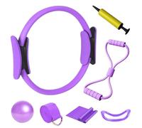 Gykutix 7 Piezas Kit Pilates en Casa, Aro Pilates Mujer Cintas Elásticas Bomba De Aire, Musculación Pilates Essential Kit para Ejercicios de Pilates, Yoga,Gimnasia(Morado)