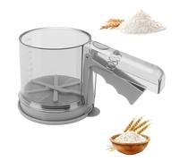 Gykutix Tamizador de Harina de Acero Inoxidable Tamiz de Harina de Una Mano Espolvoreador Cacao Colador de Cocina con Escala Capacidad de 350 Gramos Tamiz Fino de Mano para harina, Glas