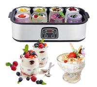 GYLFZDQ Yogurtera automática Ultimate de 1400 ml con 8 recipientes de Vidrio de 180 ml, Control de Temperatura y Tiempo Ajustables, Yogur probiótico con Pantalla LCD Silver,1400ML