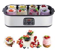 GYLFZDQ Yogurtera Digital automática con 8 frascos de Vidrio de 180 ml, Yogur probiótico de Acero Inoxidable con Control de Temperatura Constante y Pantalla LCD. Silver,1400ML