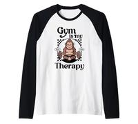 Gym Is My Therapy Gorilla Workouts Gimnasio Cotizaciones Retro Fitness Camiseta Manga Raglan