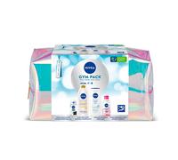 NIVEA Pack Neceser Gimnasio Gympack, Set Para Ella Con Desodorante Roll On Black&White 50ml + Loción Corporal Q10 400ml + Desmaquillador de Ojos 125ml + Gel de Ducha 250ml - Cuidado Completo