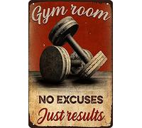 Gym Room No Excuses Just Results Letreros de metal de aluminio vintage ejercicio entrenamiento motivación retro cartel decoración de pared para gimnasio fitness hogar sala de estar garaje hombre cueva