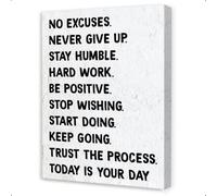 Gym Wall Art No Excuses Never Give Up Motivational Poster Inspirational Canvas Print for Workout Room Home Office and Fitness Decor(Framed,08x12inch(20x30cm))