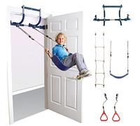 Gym1 Juego de Gimnasio de Lujo para Puerta de Interior para niños Juego Todo en uno Columpio de Puerta Azul para niños Anillos de plástico Escalera para Escalar y Barra de dominadas Juego de 4 Piezas