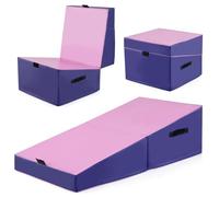 GYMAX Alfombrilla de Gimnasia Inclinada, Alfombrilla de Fitness Plegable con Forma de Cuña, Espuma EPE de Alta Densidad, Superficie de PVC Resistente a Desgarros (Rosa,120 x 60 x 35 cm)