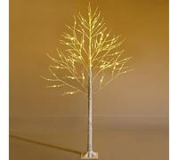 GYMAX Árbol de Navidad 120/150/180 cm, Abedul Iluminado con 48/72/96 Luces LED Blanco Cálido, Árbol de Navidad de PVC, Decoración Brillante para Navidad, Hogar (180 cm)