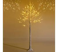 GYMAX Árbol de Navidad 120/150/180 cm, Abedul Iluminado con 48/72/96 Luces LED Blanco Cálido, Árbol de Navidad de PVC, Decoración Brillante para Navidad, Hogar (150 cm)