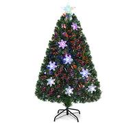 GYMAX Árbol de Navidad Artificial de 120/150/180 cm con Iluminación LED y Estrella de Árbol de Navidad con Fibra de Vidrio que Cambia de Color con Aguja de PVC y Soporte de Metal, Color Verde (120 cm)