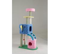 GYMAX Árbol para Gatos con Pompón, Torre para Gatos, Casa para Gatos con Plataforma y Mirador, Cama con Cojín Extraíble, Poste Rascador de Yute Natural, Escalera de Actividades