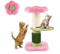 GYMAX Árbol para Gatos, Torre Multinivel para Gatitos de Interior 69 cm con Percha Acolchada en Forma de Flor, Poste Rascador de Sisal, Peine, Bola Colgante, Escalada (Rosa+Verde)