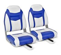 GYMAX Asiento de Barco de Respaldo Alto, Cómodo Asiento con Cojín de Espuma de Alta Densidad, Asiento de Capitán de Barco Plegable con Bisagras Flexibles, Marco Universal de Plástico Moldeado