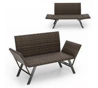 GYMAX Banco de Jardín de Ratán, Sofá Convertible para Terraza con Reposabrazos Ajustables, Estructura de Metal y Espuma de Secado Rápido, Sillón de 2 Plazas de Exterior para Patio, Jardín