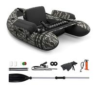 GYMAX Barco de pesca inflable, portátil, incluye bomba, remo y correas de hombro ajustables, barco de pesca con regla de pesca, bote inflable de hasta 150 kg (camuflaje)