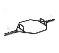 GYMAX Barra Hexagonal Olímpica, Barra Trapezoidal para Entrenamiento de Fuerza con Manguitos Cargables y Collares de Resorte de 26 cm, Barra de Encogimiento de Pesas (Negro,142 x 57 x 10,5 cm)