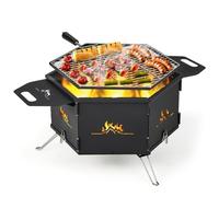 GYMAX Brasero Plegable de Carbon y Leña, Barbacoa 2 en 1 de Camping con Parrilla Giratoria de 360°, Barbacoa Portatil Fiestas para Viajes, Hoguera, 77 x 74 x 38 cm
