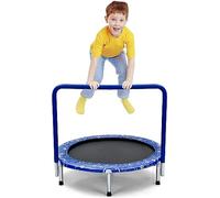 GYMAX Cama Elástica Infantil 92 x 92 x 80,5 cm, Cama Elástica Plegable con Mango de Espuma y Almohadilla de Seguridad, Mini Trampolín para Niños, Entrenamiento de Salto para Interior y Exterior (Azul)