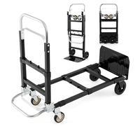 GYMAX Carretilla Plegable con 4 Ruedas, Carro de Transporte con Mango Retráctil, Longitud Extensible y Altura Ajustable, Carga de 272 kg, Carro Plataforma para Almacén, Fábrica y Supermercado