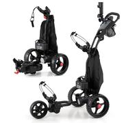 GYMAX Carrito de Golf Eléctrico, Carro de Bolsa de Golf Plegable con 9 Velocidades, Manillar Ajustable, 3 Ruedas, Pantalla Digital, Soporte de Paraguas, Bolsa Nevera, Portavasos y Puerto USB