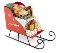 GYMAX Carrito de Navidad de Metal de Papá Noel, Trineo para Guardar Regalos de Fiesta, Carro Decorativo Festivo con Trineo, Decoración Navideña para Hogar, Oficina o Tienda, Rojo