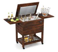 GYMAX Carrito Nevera Rodante de Madera, Enfriador Portátil 51L con 2 Mesas Plegables, Abrebotellas Integrado, Ruedas Bloqueables, para Patio, Piscina, Jardín, Barbacoa, Fiestas, Exterior, Camping