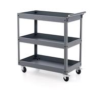 GYMAX Carro de Herramientas con 3 Niveles, Carro de Taller con Estantes de Almacenamiento, Asa y 4 Ruedas, 2 Bloqueables, Carga 120 kg, Carrinho Ferrramentas para Garaje Mecánico Hogar (Gris)