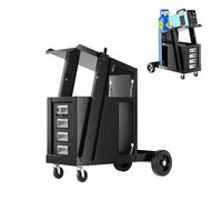 GYMAX Carro de Soldadura Rodante con 4 Cajones, Carga 45 kg, Carro de Herramientas con Almacenamiento y Cadena de Seguridad, para Soldadores y Cortadores de Plasma para Garaje, Taller