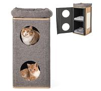 GYMAX Casa para Gatos de 3 Pisos, Condominio para Gatos en Forma de Barril, Percha Superior/2 Cuevas/Funda, Casa para Gatos de Múltiples Niveles con Tablero Rascador, Casa para Gatos y Gatitos