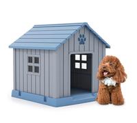 GYMAX Caseta para Perros de Plástico con Techo Inclinado Desmontable y Suelo Elevado, Ventanas y Ventilaciones, Casa Exterior e Interior para Perros Pequeños y Medianos, 76 x 83 x 83 cm