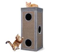 GYMAX Condo para Gatos de 4 Pisos, Torre de Actividades para Gatos, Árbol Rascador con Plataformas, Juguete Interactivo con 3 Cuevas, Almohadillas Suaves Extraíbles en Forma de Barril