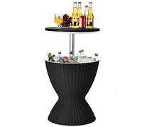 GYMAX Cool Bar 30L Mesa Auxiliar 3 en 1 con Tablero Extensible para Bebidas y Aperitivos, Enfriador de Bebidas en Aspecto de Ratán, Enfriador de Cerveza y Vino para Jardín, Terraza (Negro)