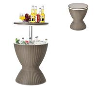 GYMAX Cool Bar 30L Mesa Auxiliar 3 en 1 con Tablero Extensible para Bebidas y Aperitivos, Enfriador de Bebidas en Aspecto de Ratán, Enfriador de Cerveza y Vino para Jardín, Terraza (Marrón)