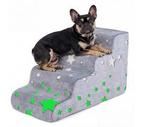 GYMAX Escalera para Mascotas de 3/4 Peldaños, Rampa de Espuma Alta Densidad Que Brilla en la Oscuridad con Funda Lavable, Antideslizante para Perros & Gatos Mayores con Artrosis, para Coche (4)