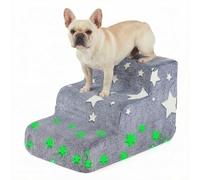 GYMAX Escalera para Mascotas de 3/4 Peldaños, Rampa de Espuma Alta Densidad Que Brilla en la Oscuridad con Funda Lavable, Antideslizante para Perros & Gatos Mayores con Artrosis, para Coche (3)