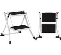 GYMAX Escalera Plegable, 2 Escalones de hasta 150 kg, Escalera de Pie con Pedales Más Anchos, Escalera con Textura Antideslizante y Pies Antideslizantes, para Casa, Oficina y Biblioteca, sin Montaje