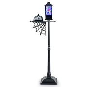 GYMAX Farola de Halloween Iluminada de 155 cm, Decoracion Halloween Exterior con 15 Luces LED de 6 Colores, Música, Control por Voz y Lámpara Colgante Desmontable