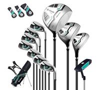 GYMAX Juego Completo de Palos de Golf para Hombres, Diestros con 460CC #1 Driver, #3 Fairway, #5 Híbrido, #5, #6, #7, #8, #9, #P, #S Hierro, Putter, 3 Fundas para Cabezales, Bolsa con Soporte (Verde)